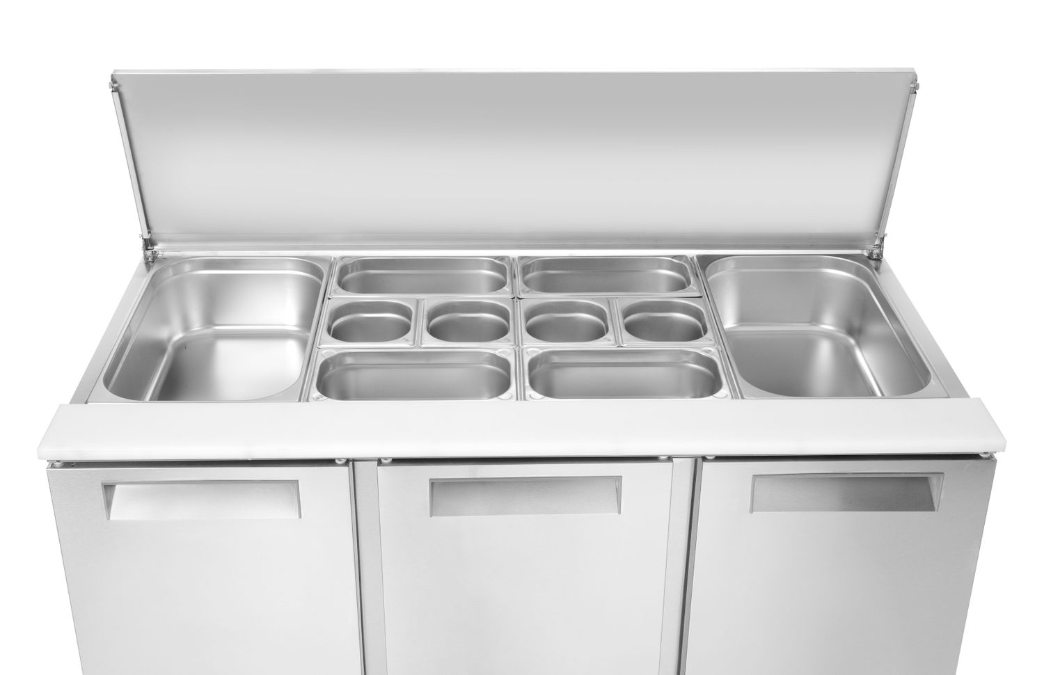 Třídveřový chlazený salátový stůl s odklápěcím víkem, Arktic, 368L, 230V/155W, 1365x700x(H)860mm