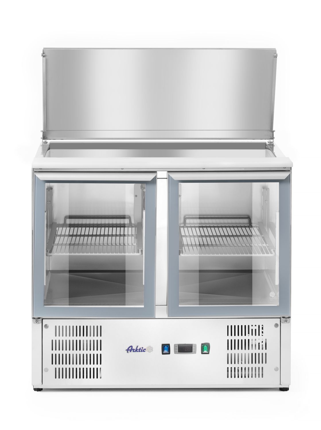 Dvoudveřový prosklený chladicí stůl s odklápěcím víkem, Arktic, 247L, 230V/145W, 900x700x(H)860mm