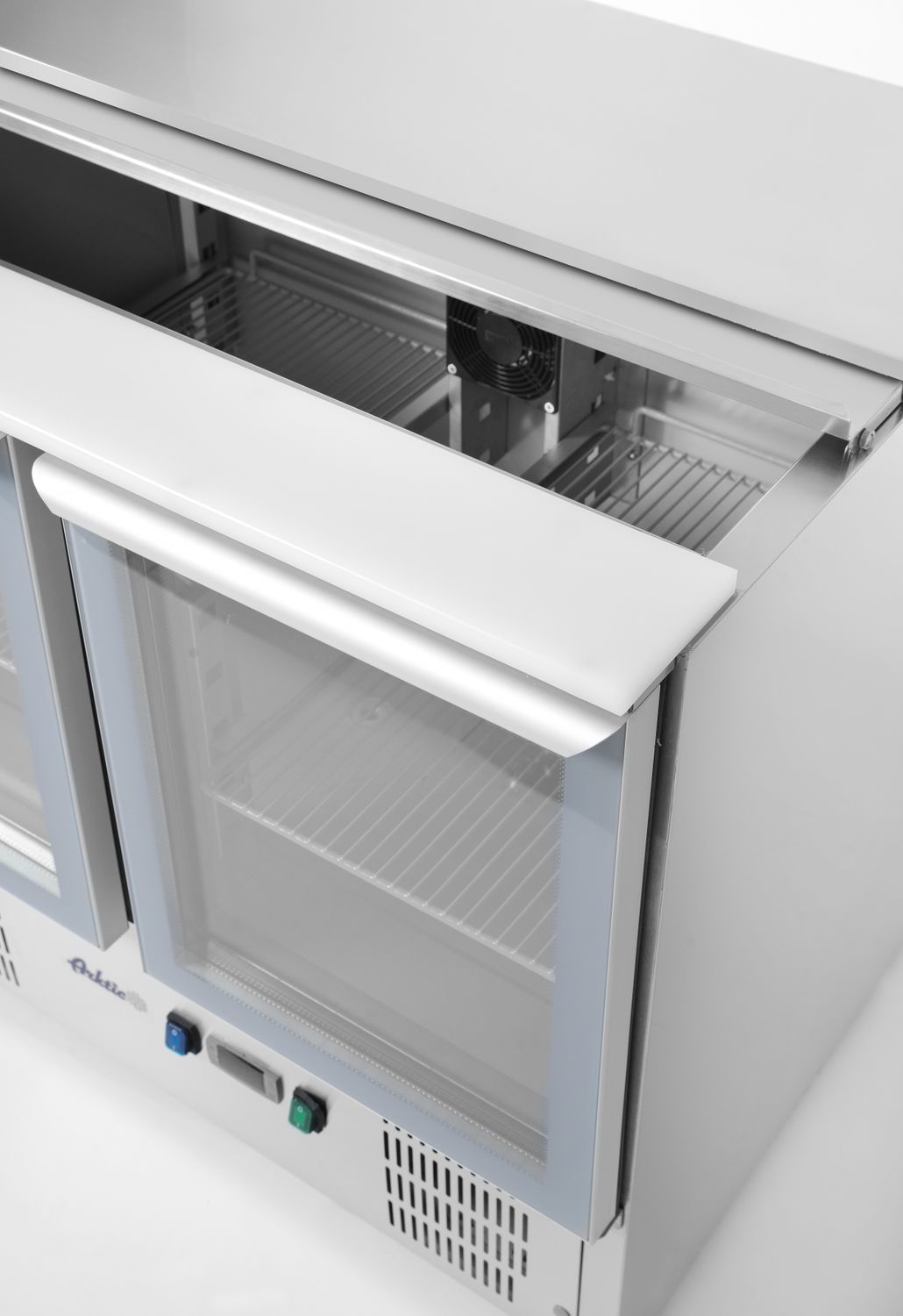 Dvoudveřový prosklený chladicí stůl s odklápěcím víkem, Arktic, 247L, 230V/145W, 900x700x(H)860mm