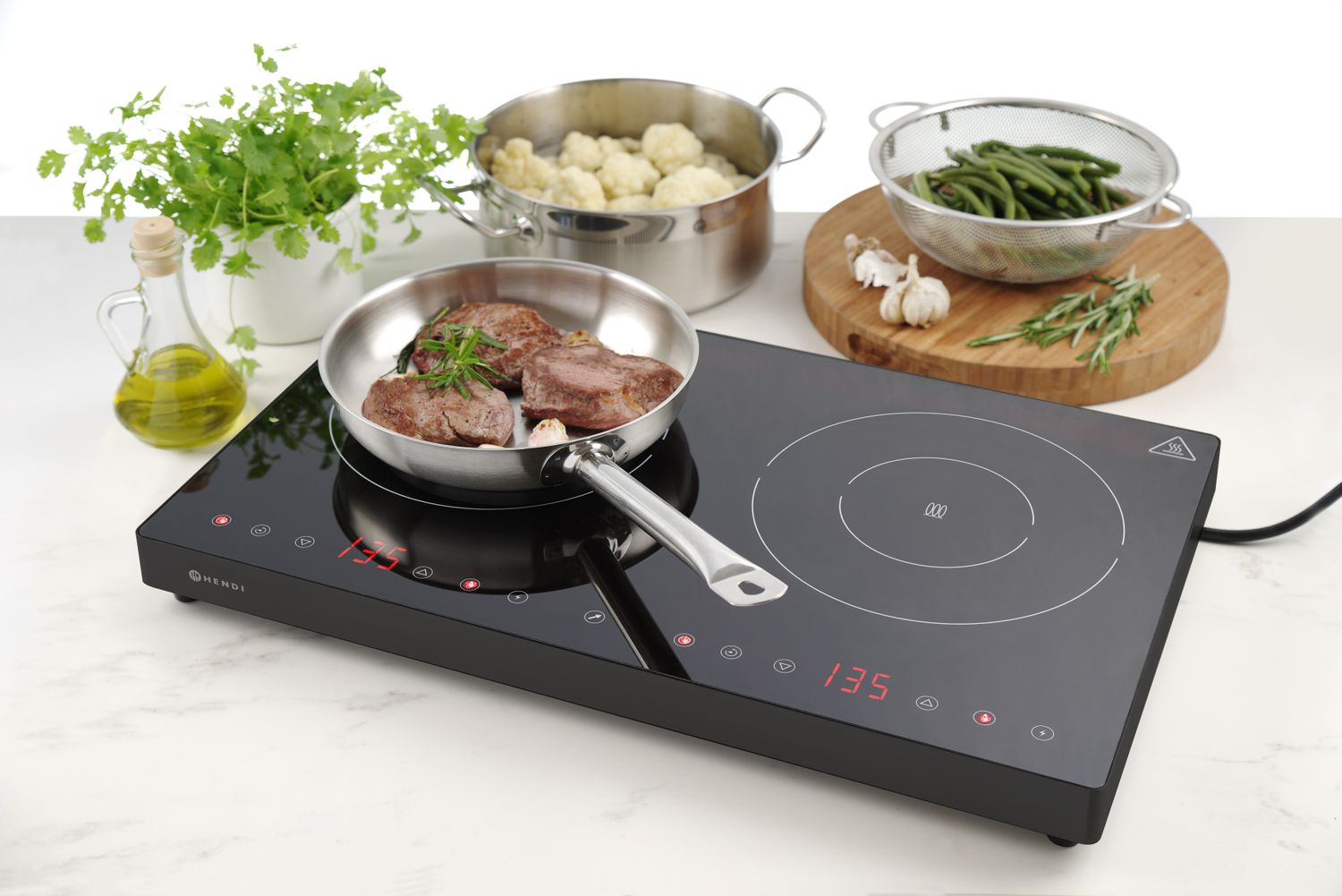 Dvojitý indukční vařič, HENDI, Kitchen Line, 230V/3500W, 608x405x(H)54mm