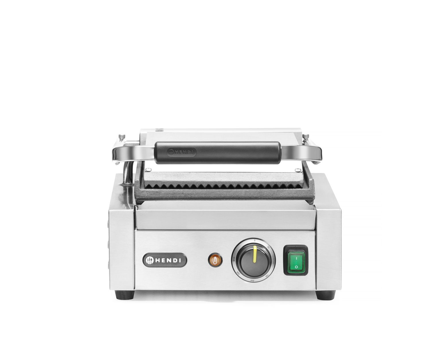 Kontaktní gril - single verze, HENDI, vroubkovaná horní, hladká spodní část, 230V/1800W, 310x400x(H)510mm