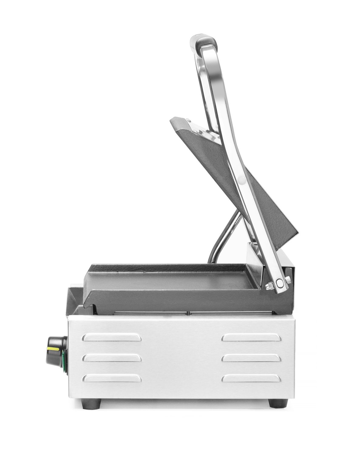 Kontaktní gril - single verze, HENDI, vroubkovaná horní, hladká spodní část, 230V/1800W, 310x400x(H)510mm