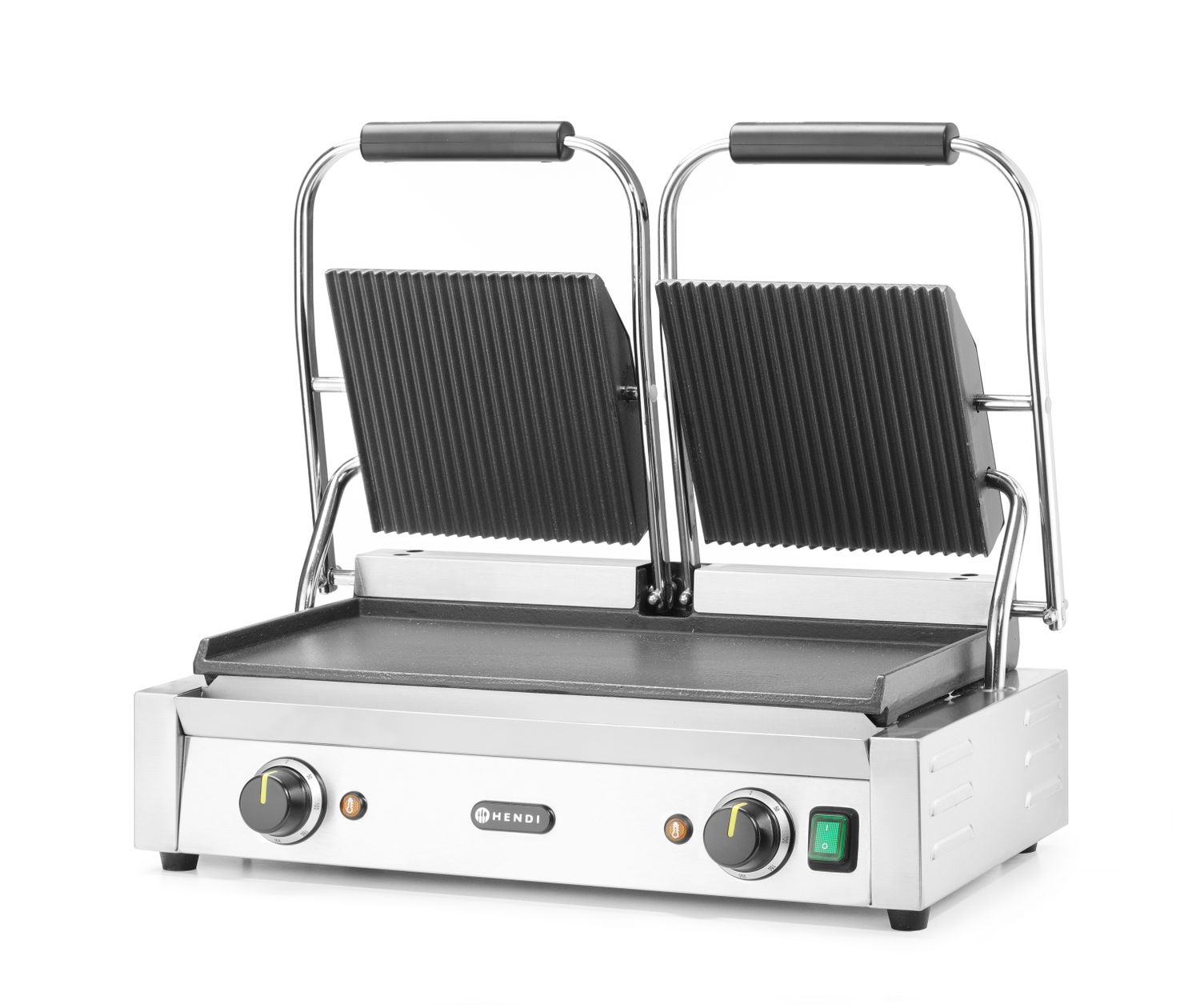 Kontaktní gril - double verze, HENDI, vroubkovaná horní, hladká spodní část, 230V/3600W, 570x395x(H)510mm