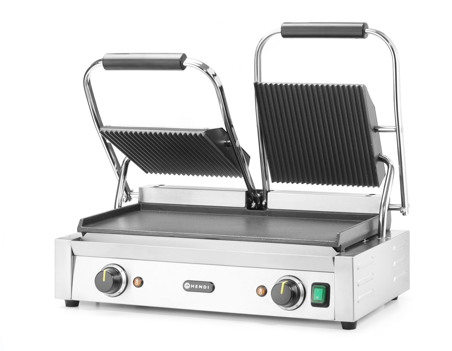 Kontaktní gril - double verze, HENDI, vroubkovaná horní, hladká spodní část, 230V/3600W, 570x395x(H)510mm