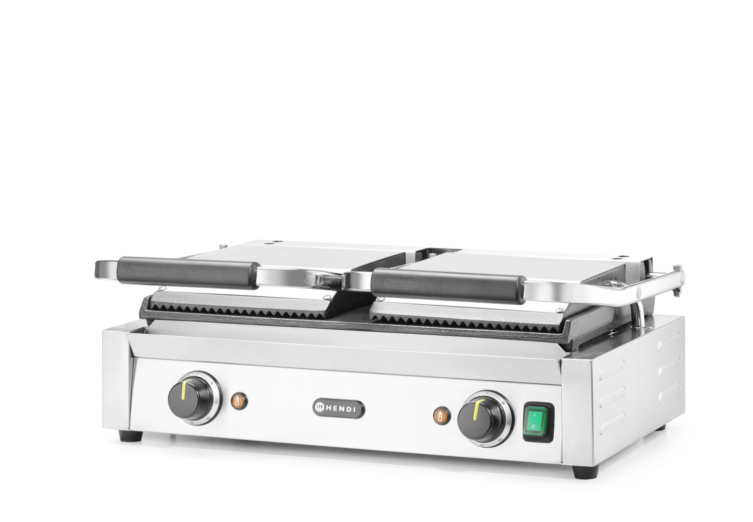 Kontaktní gril - double verze, HENDI, vroubkovaná horní, hladká spodní část, 230V/3600W, 570x395x(H)510mm