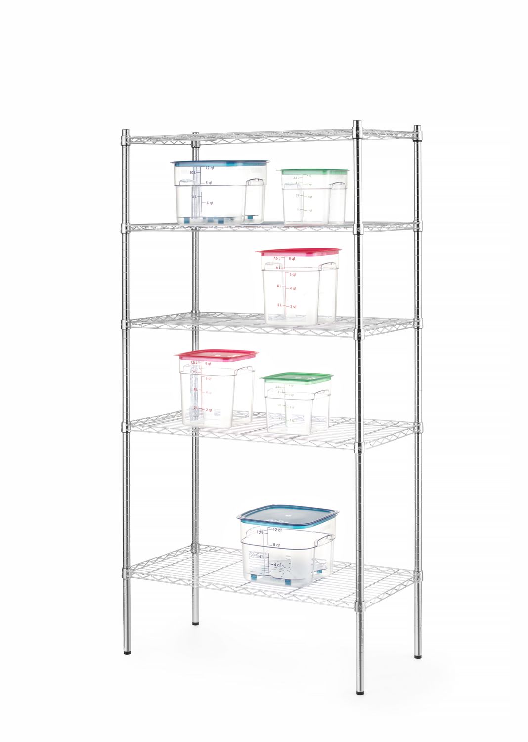 Úložný regál s 5 policemi, HENDI, Chrom, 910x455x(H)1830mm