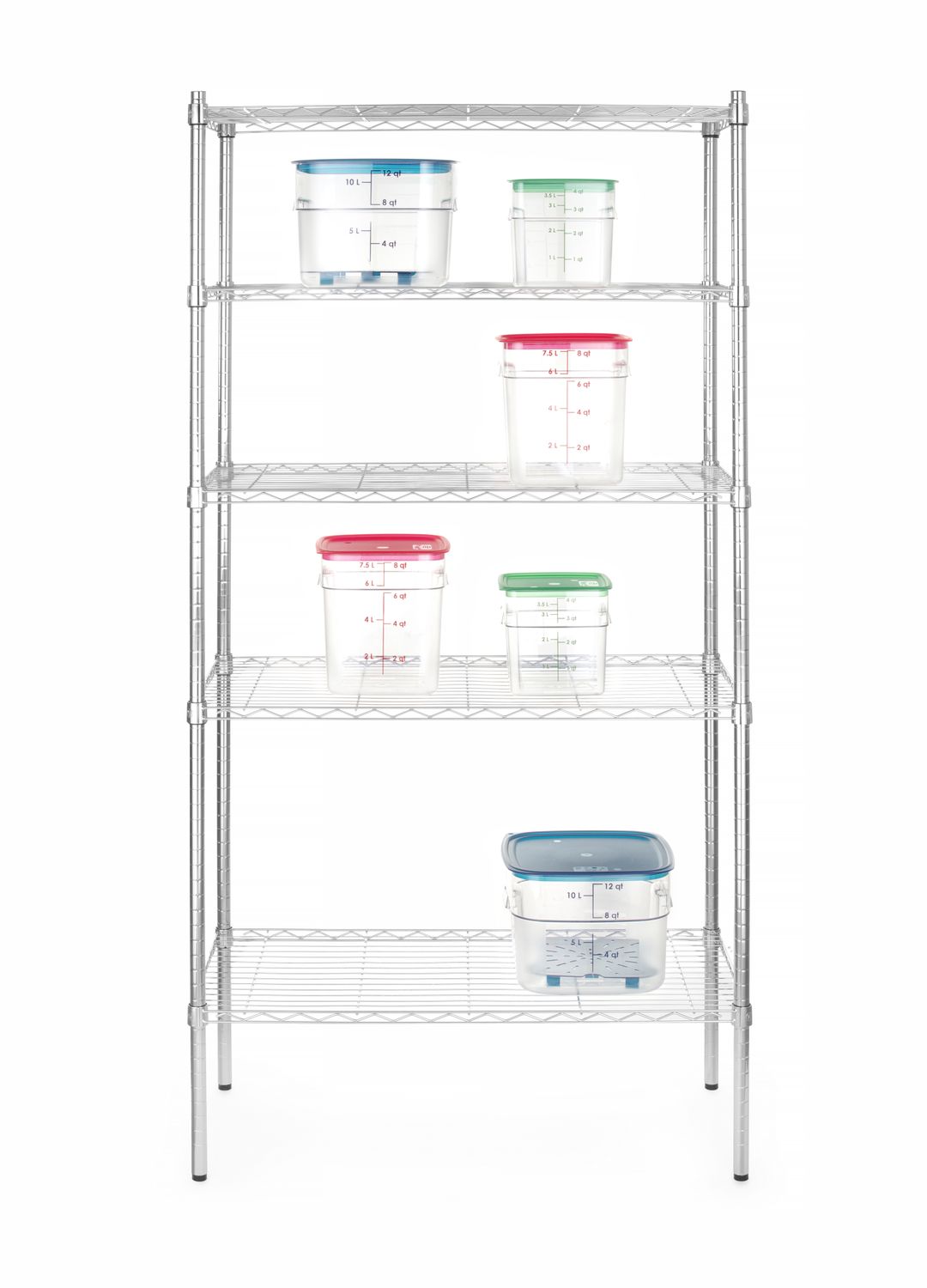 Úložný regál s 5 policemi, HENDI, Chrom, 910x455x(H)1830mm