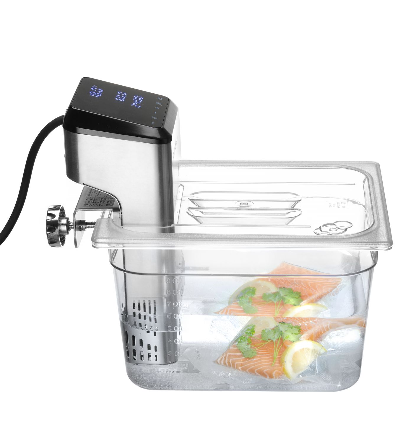 Víko pro polykarbonátové nádoby GN s výřezem pro cirkulační čerpadlo sous vide, HENDI, GN 1/2, Průhledná, 265x325mm
