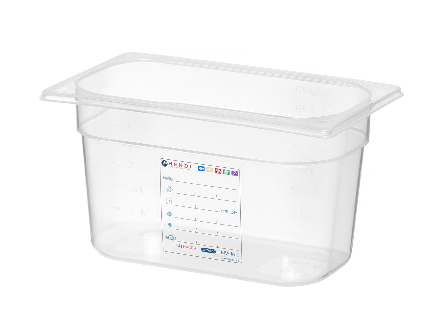 Kontejner GN 1/4 HACCP, HENDI, GN 1/4, 4L, Průhledná, 265x162x(H)150mm