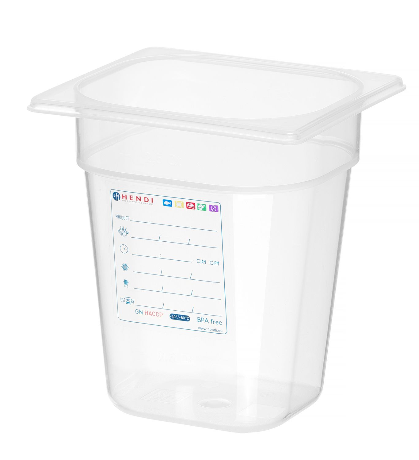 Kontejner GN 1/6 HACCP, HENDI, GN 1/6, 3,4L, Průhledná, 176x162x(H)200mm