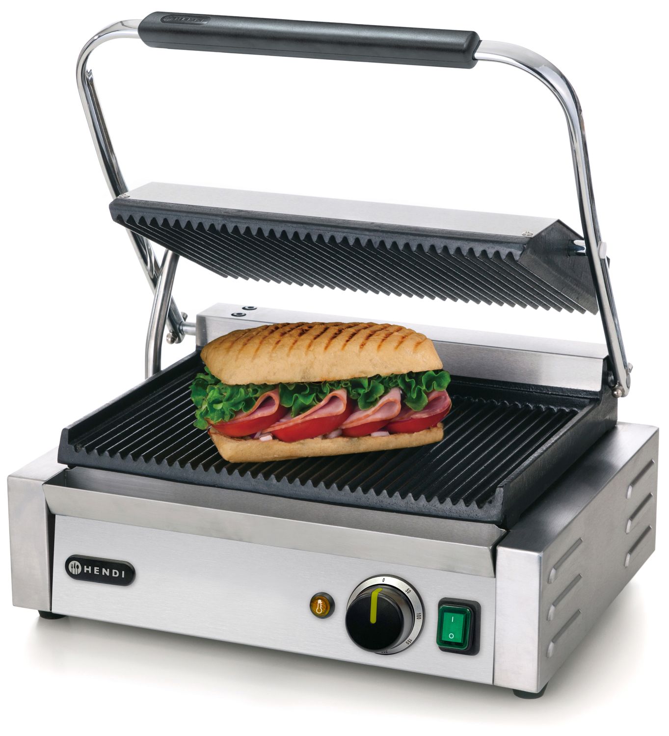 Kontaktní gril "Panini", HENDI, horní i spodní část vroubkovaná, 230V/2200W, 432x396x(H)214mm