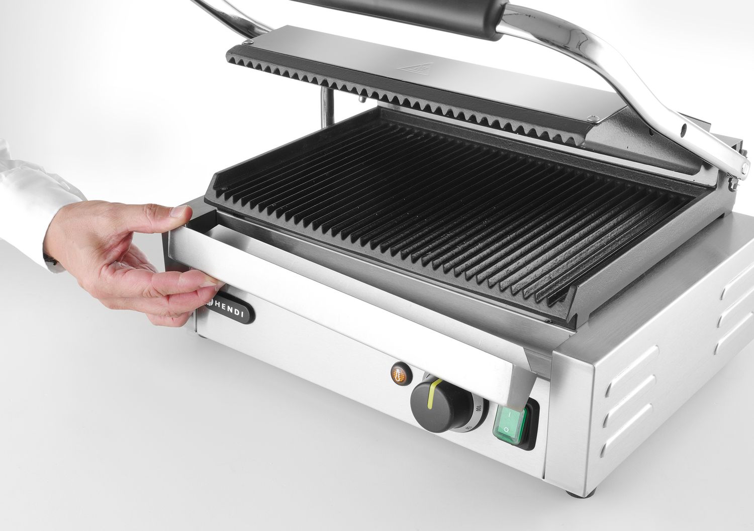 Kontaktní gril "Panini", HENDI, horní i spodní část vroubkovaná, 230V/2200W, 432x396x(H)214mm