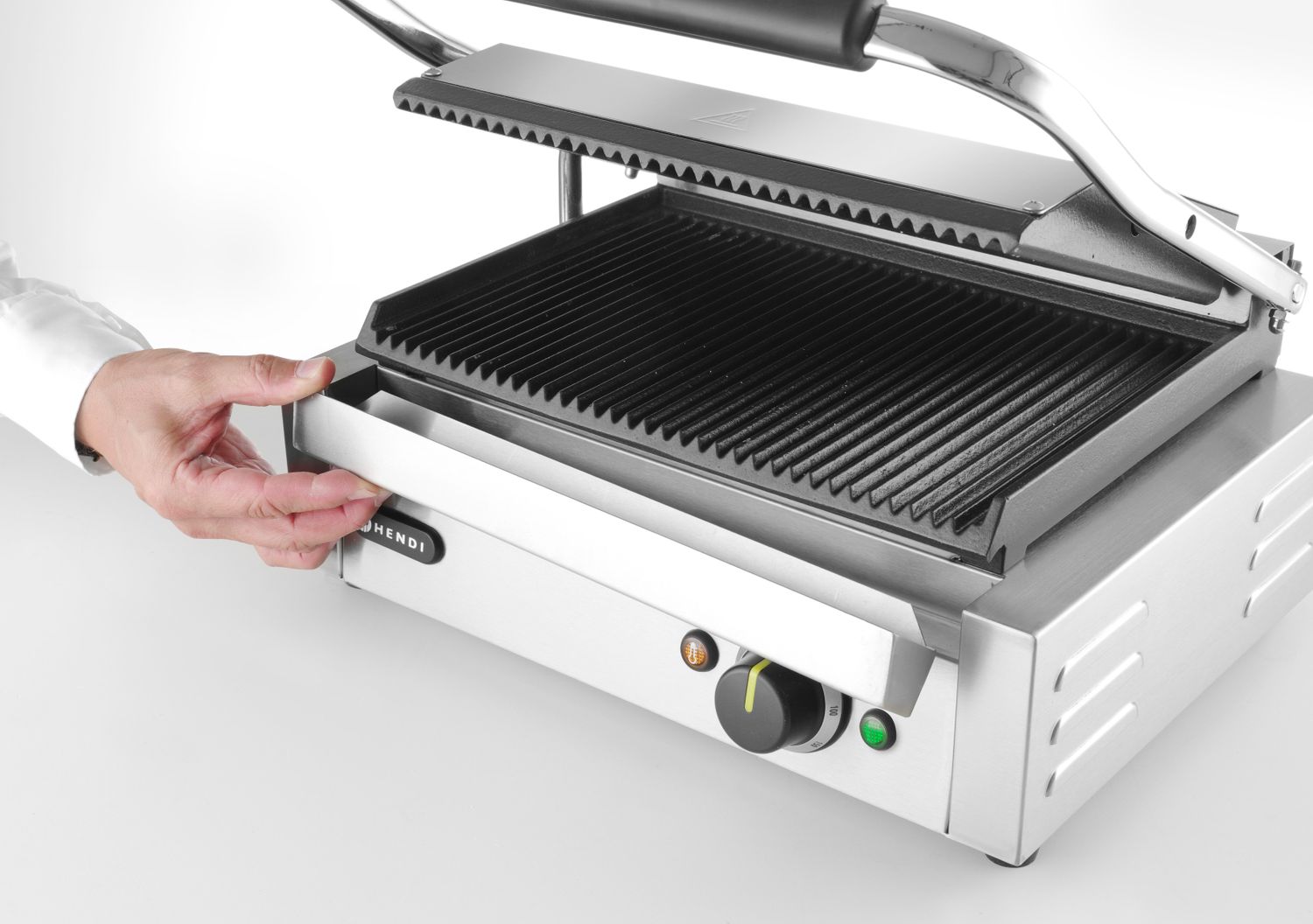 Kontaktní gril "Panini", HENDI, horní i spodní část vroubkovaná, 230V/2200W, 432x396x(H)214mm