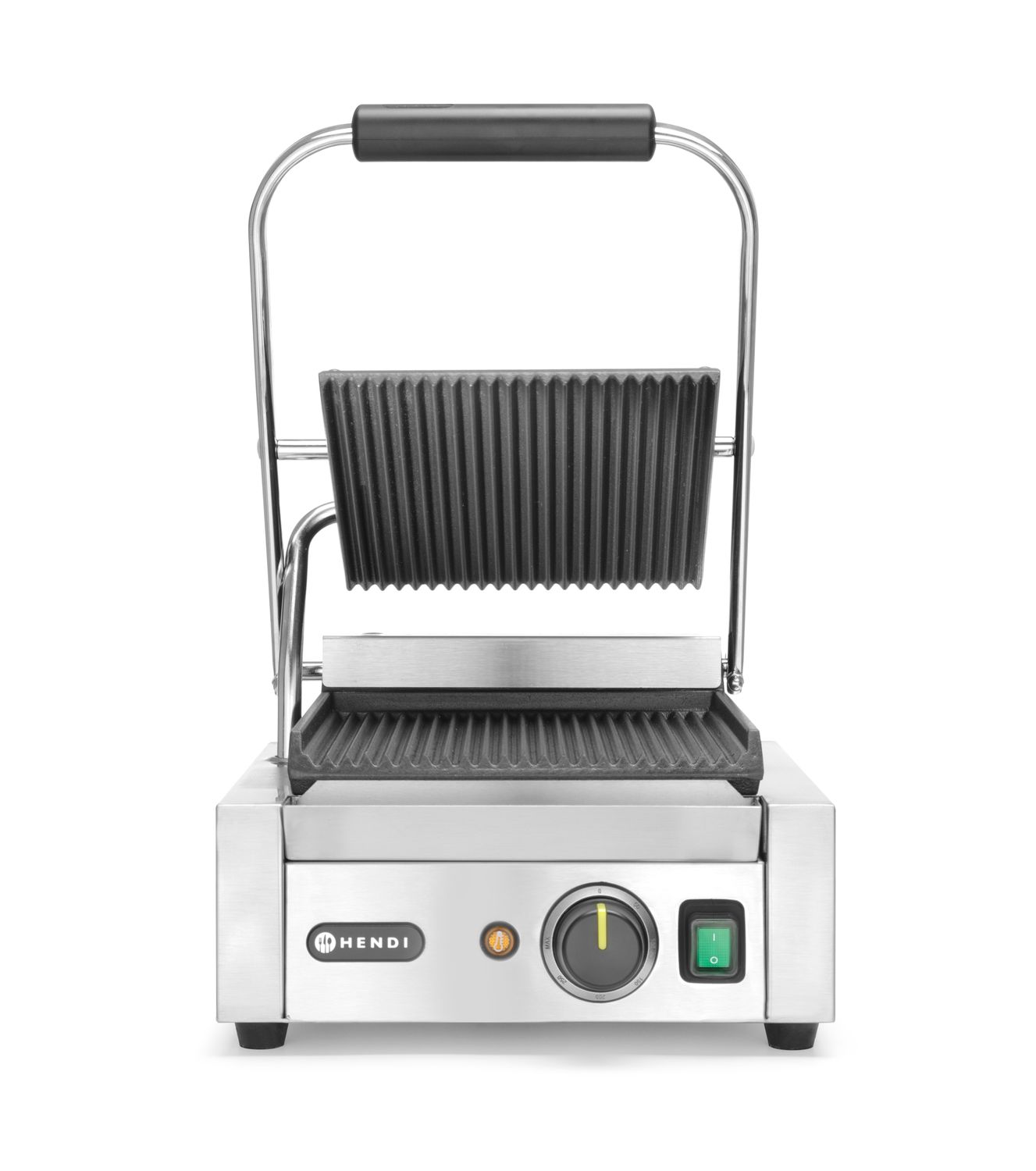 Kontaktní gril - single verze, HENDI, horní i spodní část vroubkovaná, 230V/1800W, 310x426x(H)510mm