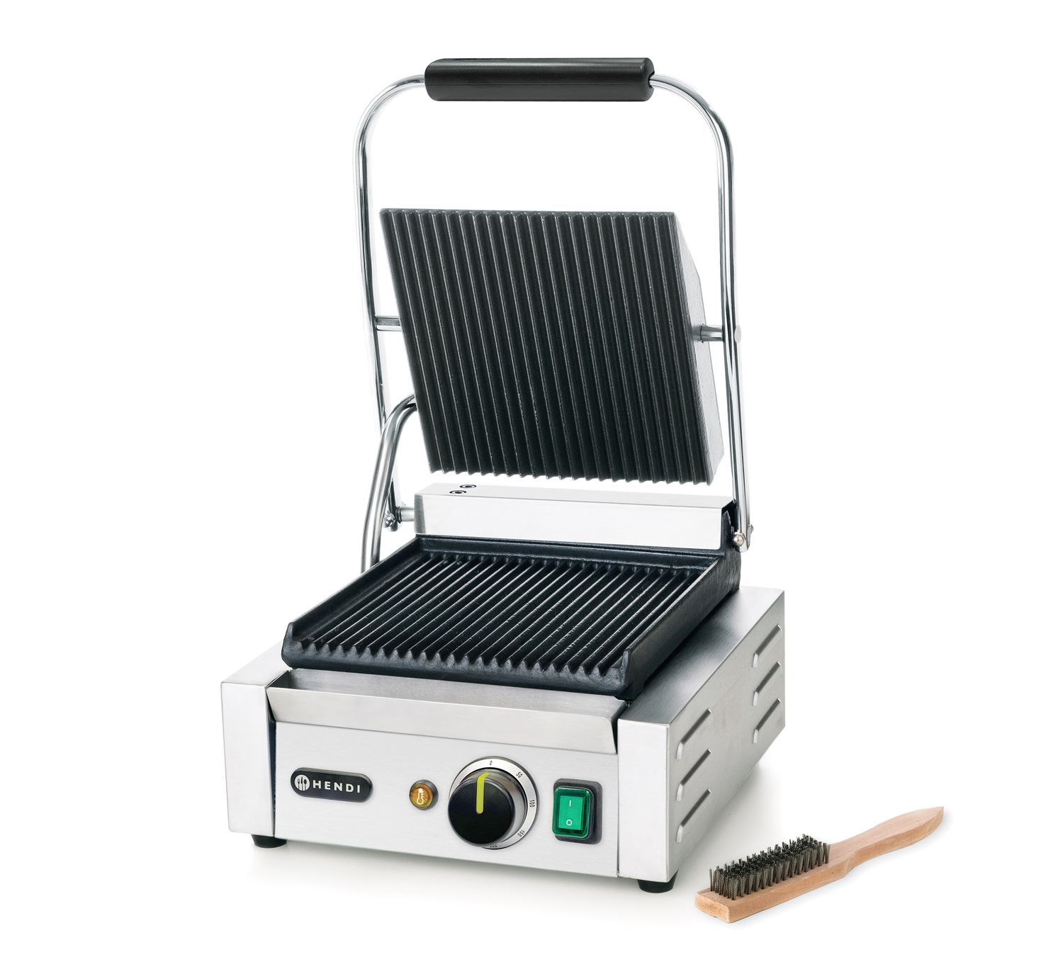 Kontaktní gril - single verze, HENDI, horní i spodní část vroubkovaná, 230V/1800W, 310x426x(H)510mm