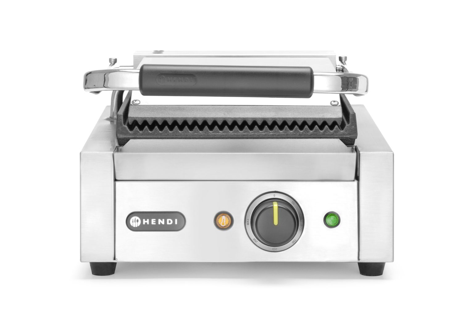Kontaktní gril - single verze, HENDI, horní i spodní část vroubkovaná, 230V/1800W, 310x426x(H)510mm