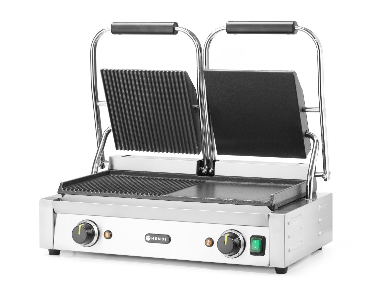 Kontaktní gril - double verze, HENDI, půlka hladká, půlka vroubkovaná, 230V/3600W, 575x430x(H)510mm