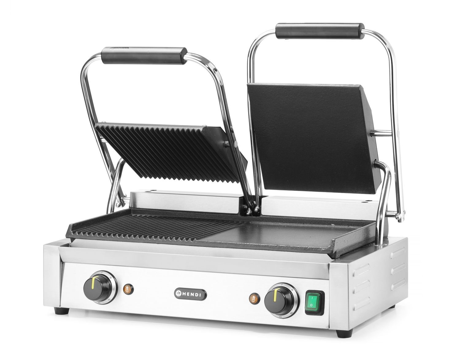 Kontaktní gril - double verze, HENDI, půlka hladká, půlka vroubkovaná, 230V/3600W, 575x430x(H)510mm