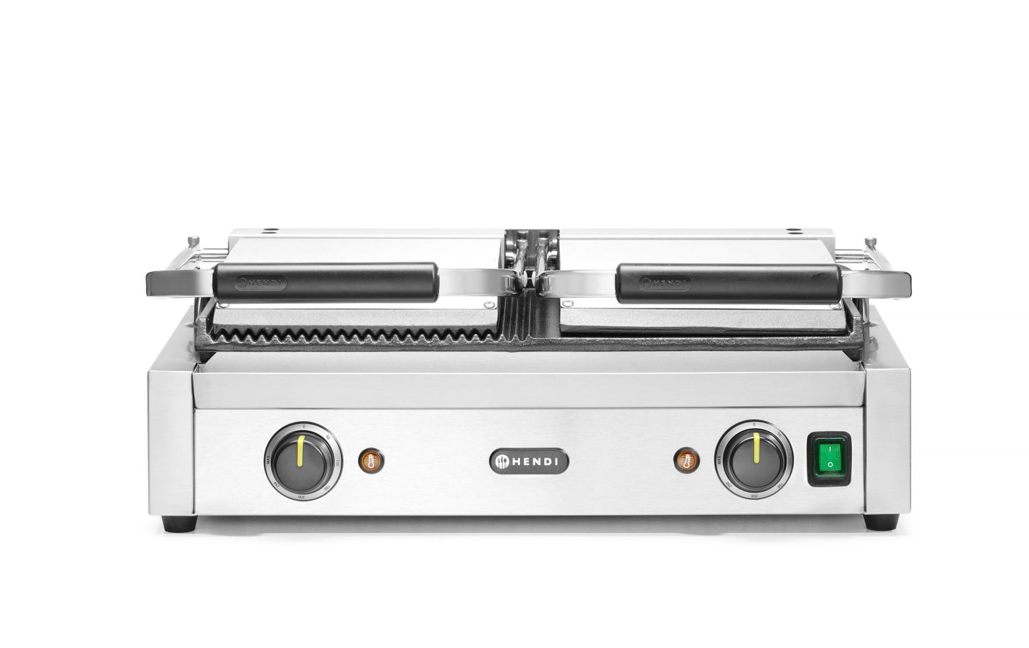 Kontaktní gril - double verze, HENDI, půlka hladká, půlka vroubkovaná, 230V/3600W, 575x430x(H)510mm