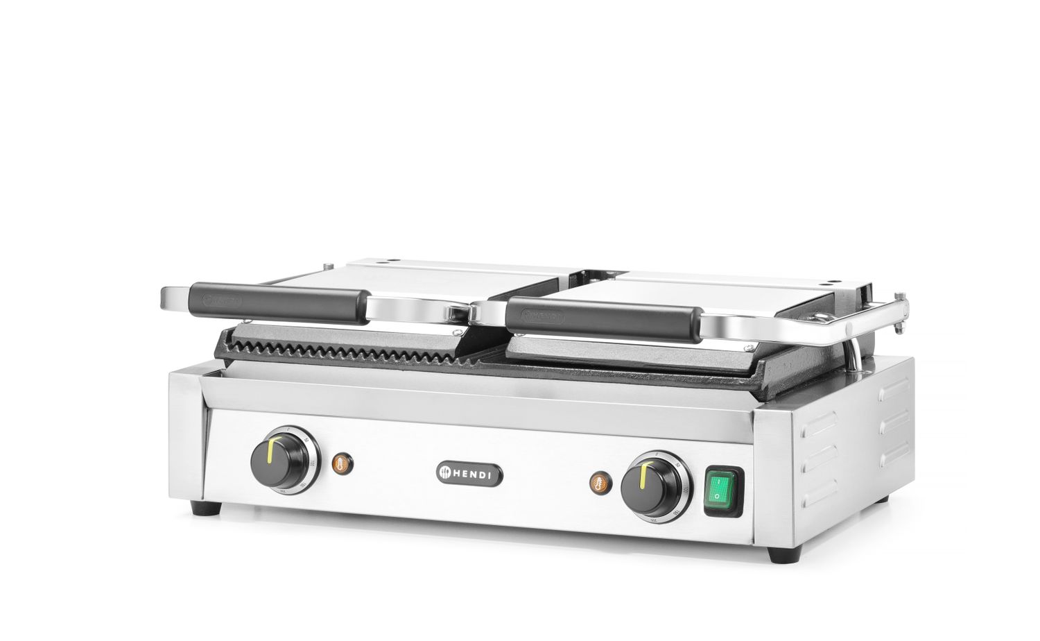 Kontaktní gril - double verze, HENDI, půlka hladká, půlka vroubkovaná, 230V/3600W, 575x430x(H)510mm