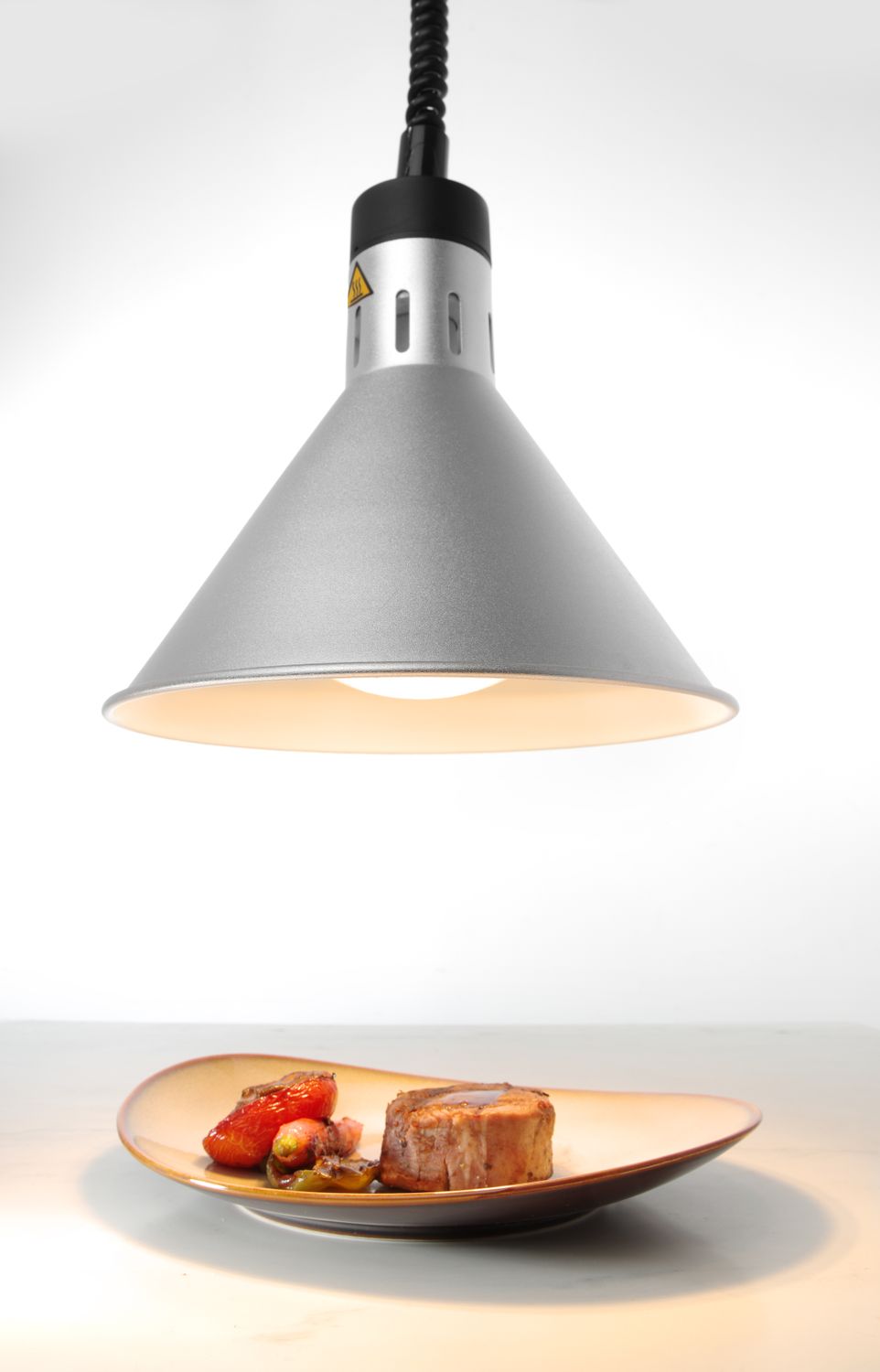 Výškově nastavitelná ohřívací lampa kónická, HENDI, Stříbrná, 230V/250W, ø275x(H)250mm