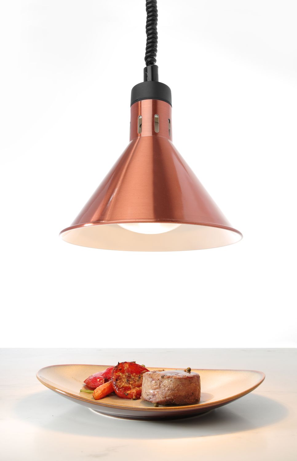 Výškově nastavitelná ohřívací lampa kónická, HENDI, Měděná, 230V/250W, ø275x(H)250mm