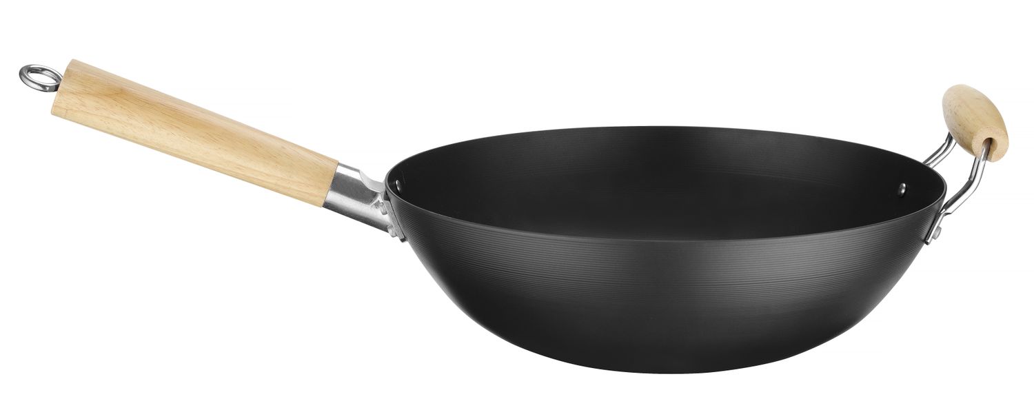Ocelový wok HENDI s dřevěnou rukojetí, Ø 324 mm