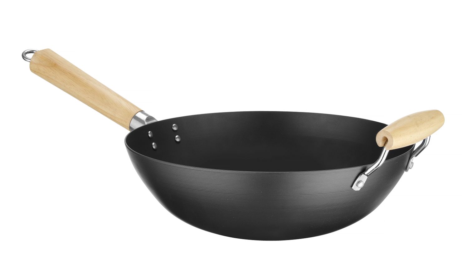 Ocelový wok HENDI s dřevěnou rukojetí, Ø 324 mm