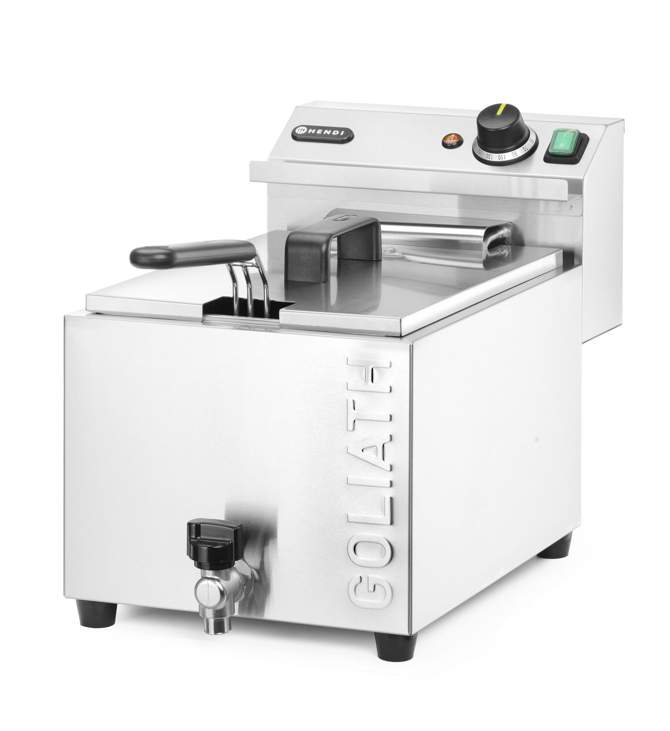 HENDI | Fritéza XL s vypouštěcím kohoutem řada GOLIATH, objem 10L, 400V/10200W, 300x585x(H)392mm