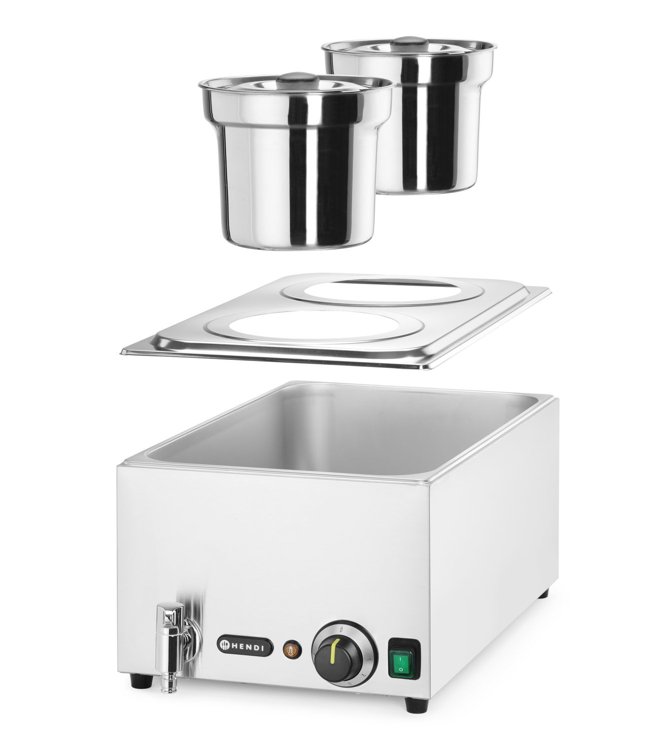 Sada: Bain-marie HENDI Ranger + 2x 4L nádoba s víkem, HENDI, 8L, 220-240V/1000W, 604x332x(H)315mm
