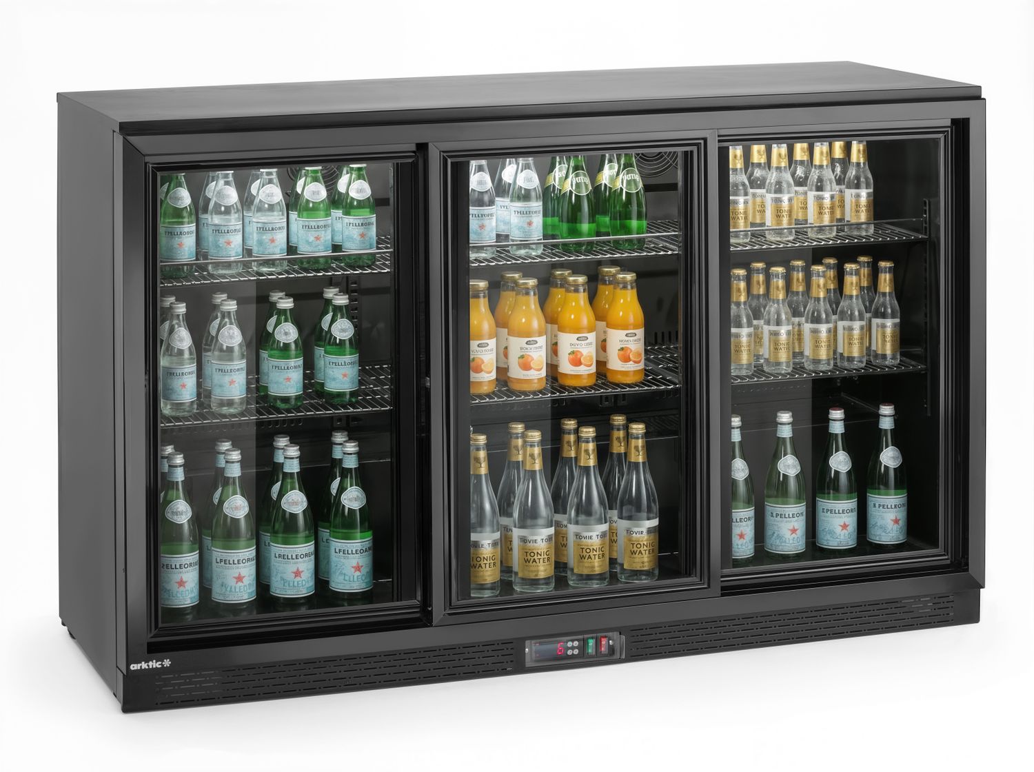 Barová chladnička s trojitými posuvnými dveřmi, Arktic, 308L, Černá, 220-240V/160W, 1350x520x(H)865mm