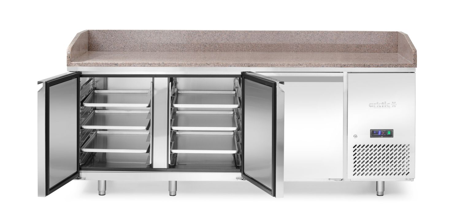 Chladicí stůl na pizzu s žulovou pracovní deskou, 3-dveřový, Arktic, 375L, žula, 230V/400W, 2010x800x(H)875mm