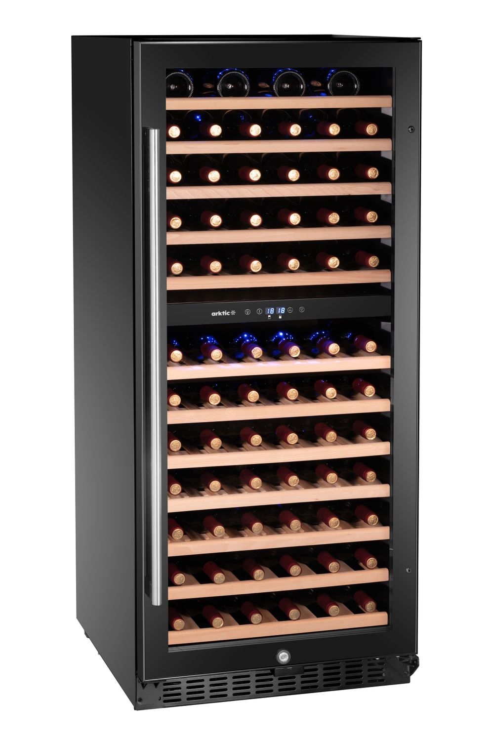 Chladnička na víno, 2 zóny, 124 lahví, Arktic, 265L, Černá, 569x595x(H)1397mm