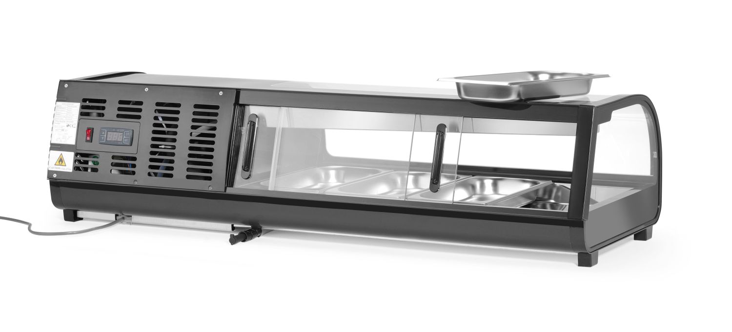 Stojan na Sushi, Arktic, Dodávané nádoby: 4x GN 1/3 (H) 40 mm., GN 1/3, Černá, 220-240V/190W, 1177x426x(H)296mm