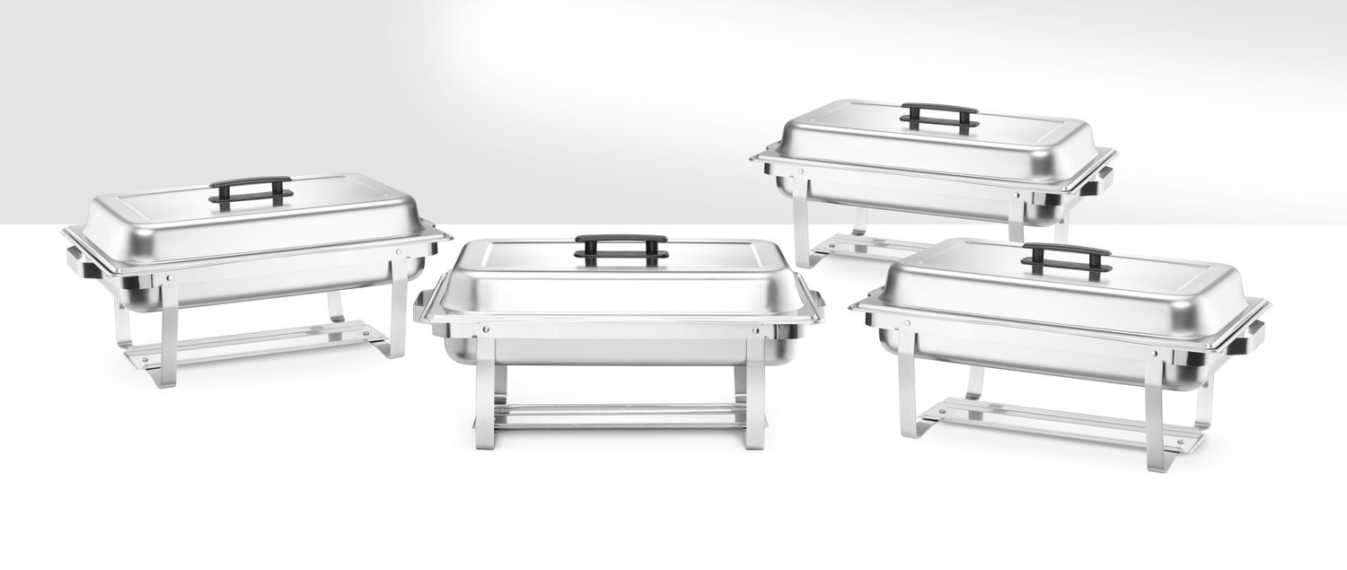Ohřívač jídla Chafing – sada 4 kusů, HENDI, GN 1/1, 7,5L, 600x355x(H)305mm