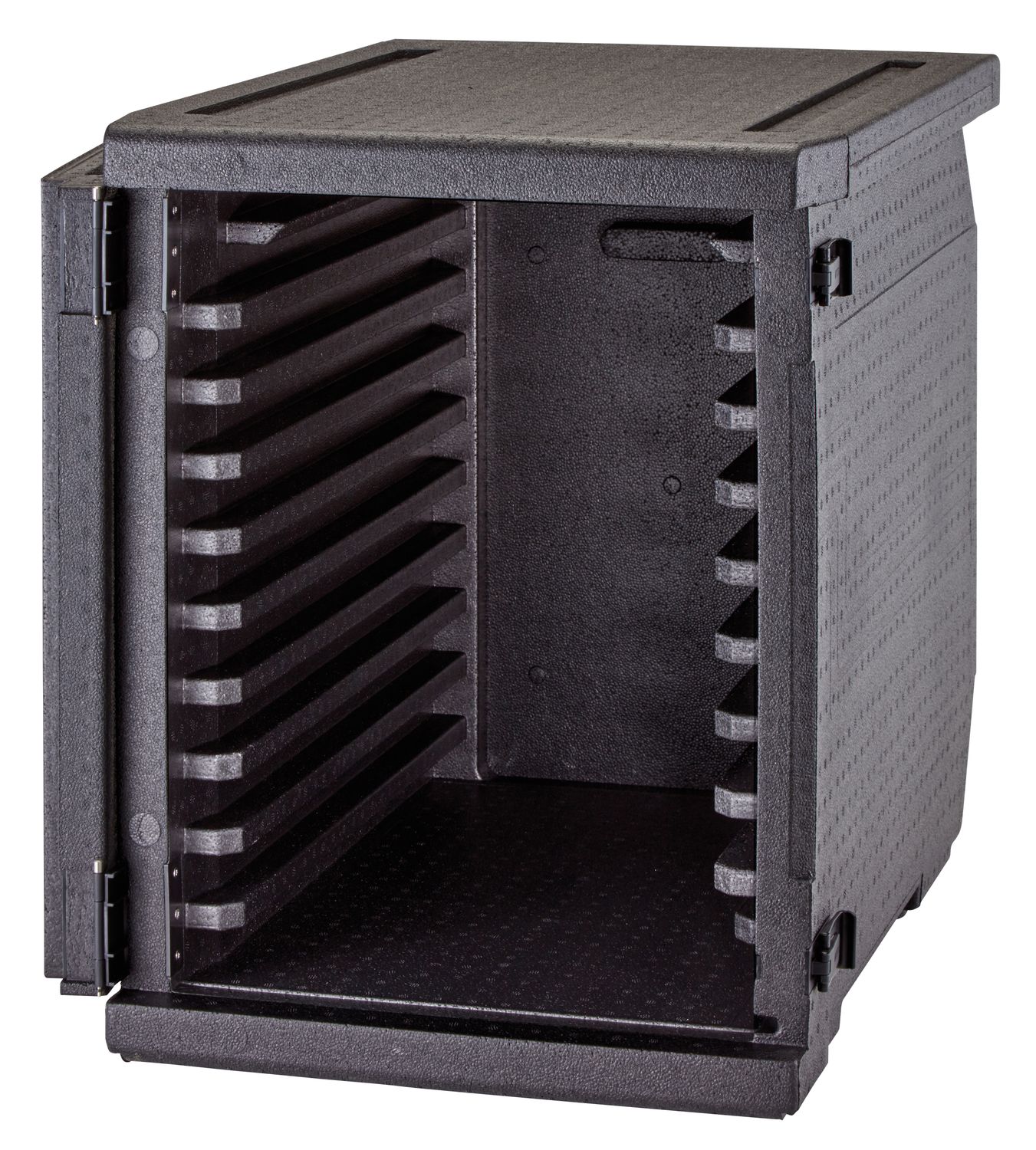Termoizolační box Cam GoBox s předním plněním pro nádoby 600x400 mm, s 9 vestavěnými drážkami, Cambro, 126 l, s 9 drážkami, 126L, Černá, 770x540x(H)687mm
