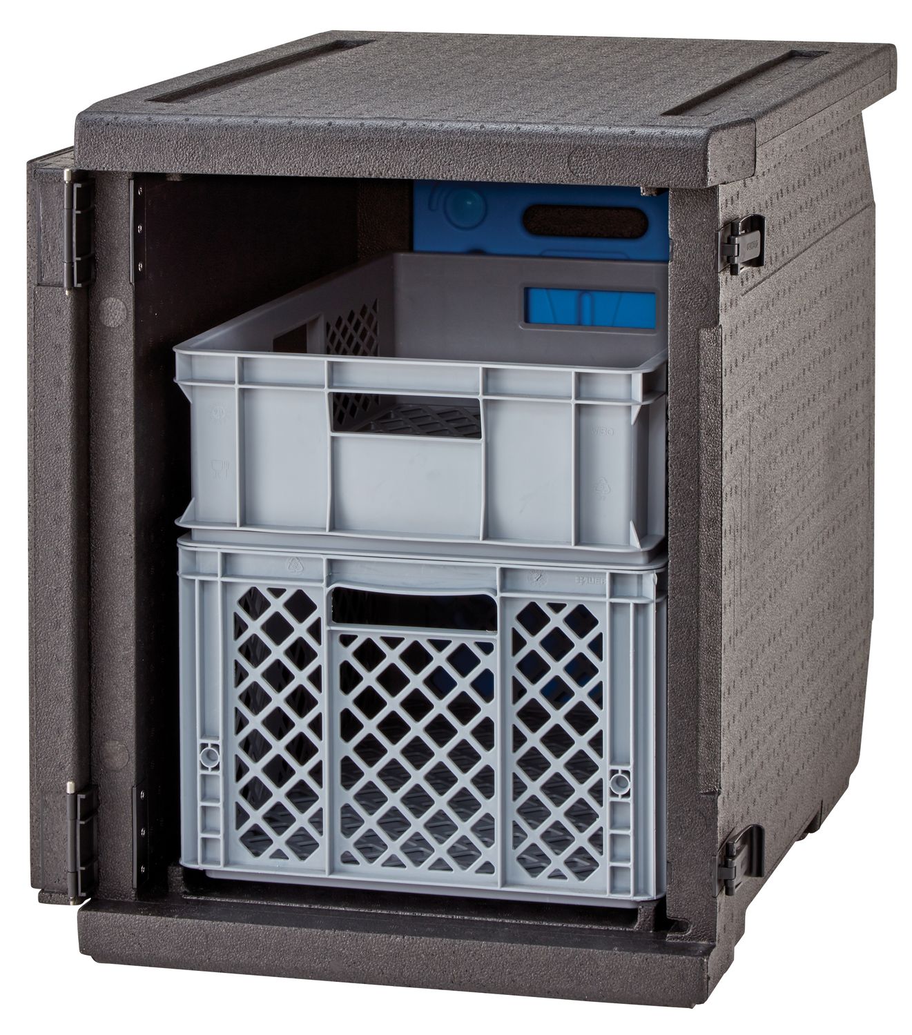 Termoizolační box Cam GoBox s předním plněním pro nádoby 600x400 mm, bez drážek, Cambro, 155 l, bez drážek, 155L, Černá, 770x540x(H)687mm