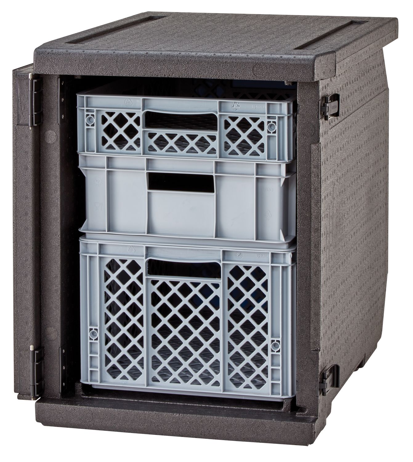 Termoizolační box Cam GoBox s předním plněním pro nádoby 600x400 mm, bez drážek, Cambro, 155 l, bez drážek, 155L, Černá, 770x540x(H)687mm
