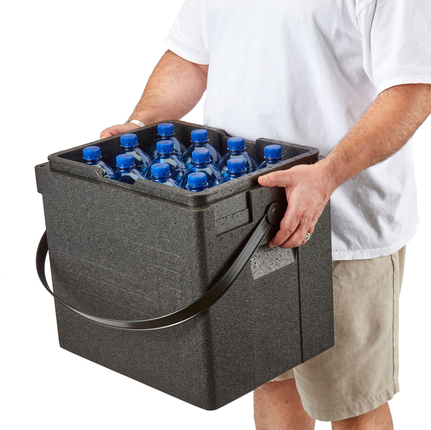 Termoizolační box na nápoje Cam GoBox, s horním plněním, s popruhem přes rameno, 35 l, Cambro, objem (počet lahví): 12 vysokých lahví vína o objemu 0,75 l nebo 12 plastových lahví minerální vody., 35L, Černá, 420x335x(H)420mm