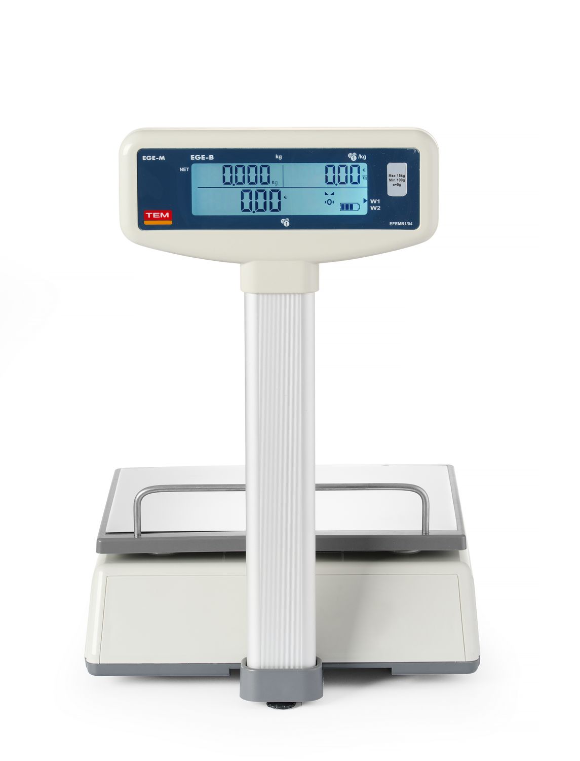 Obchodní váha LCD s ramenem a certifikací, řada EGE, 15 kg, TEM, 325x377x(H)394mm