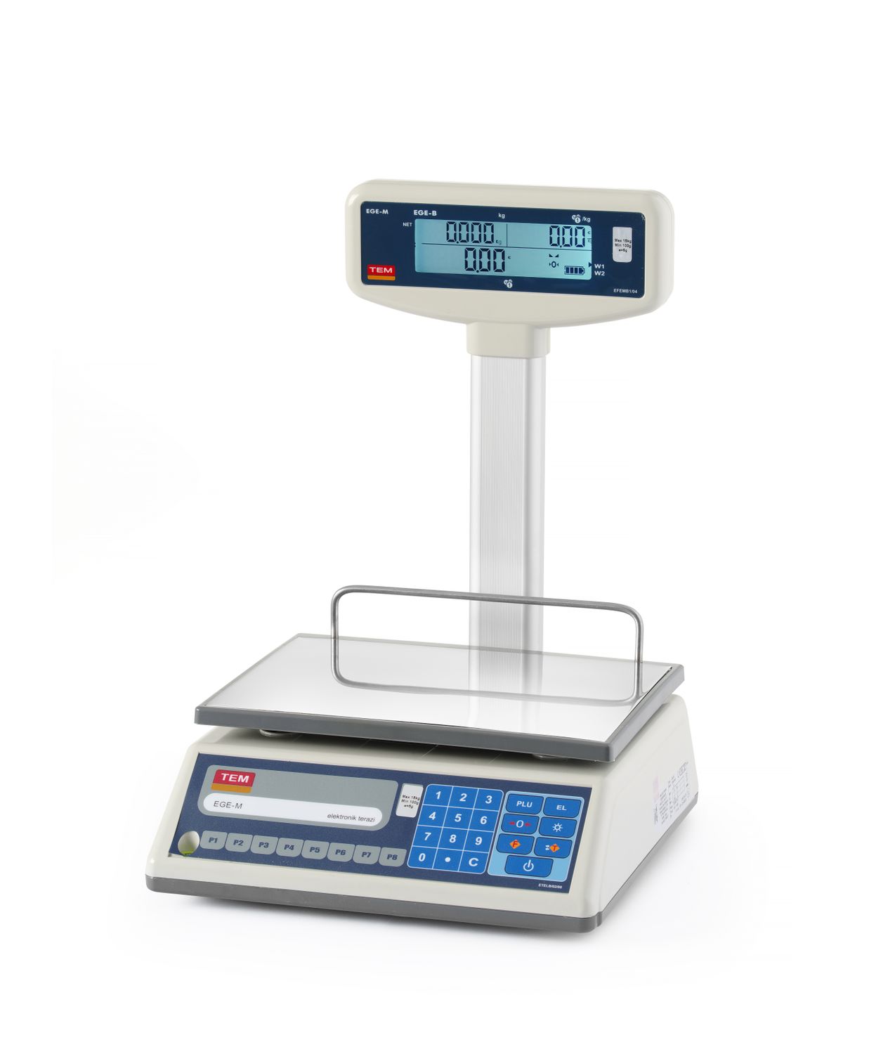 Obchodní váha LCD s ramenem a certifikací, řada EGE, 15 kg, TEM, 325x377x(H)394mm