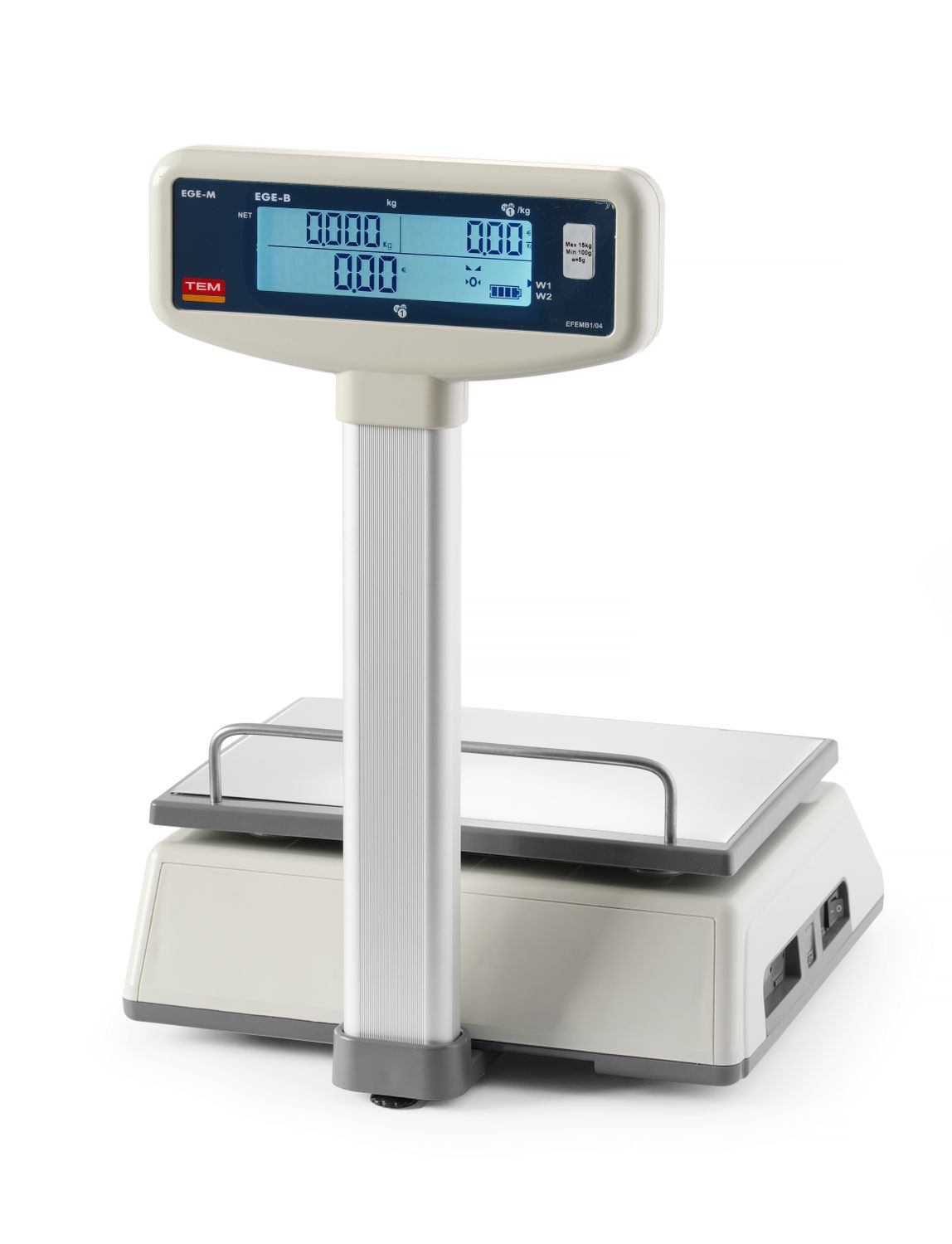 Obchodní váha LCD s ramenem a certifikací, řada EGE, 15 kg, TEM, 325x377x(H)394mm