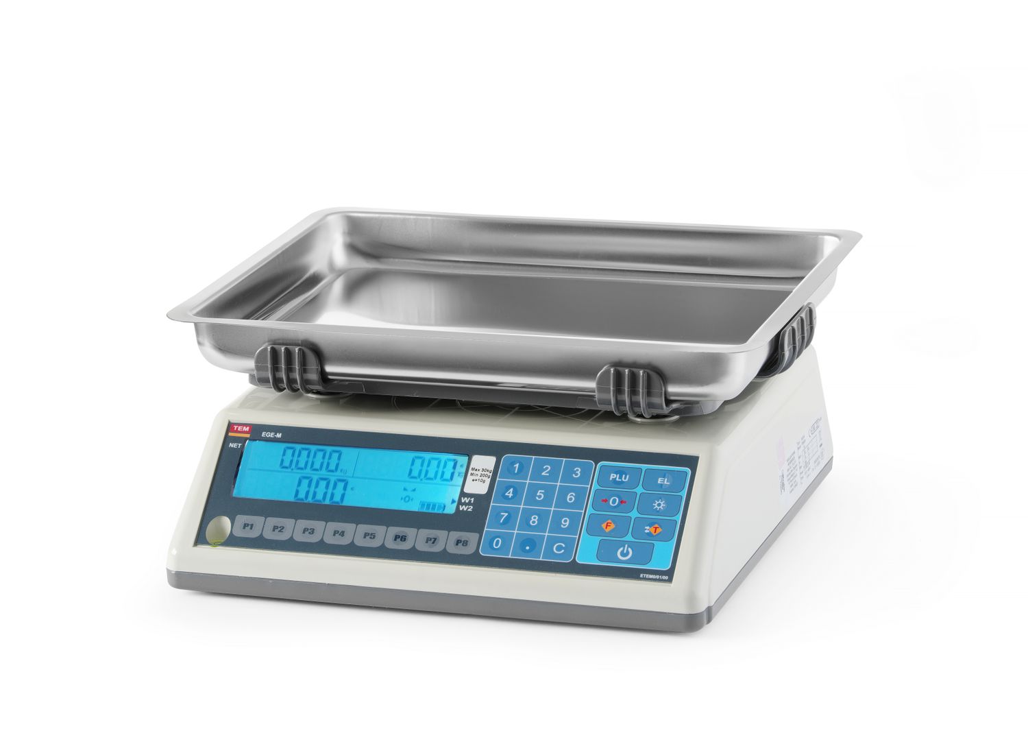 Váha s potiskem štítků LCD s ramenem a legalizací, řada EGE, 30 kg, TEM, 355x330x(H)155mm