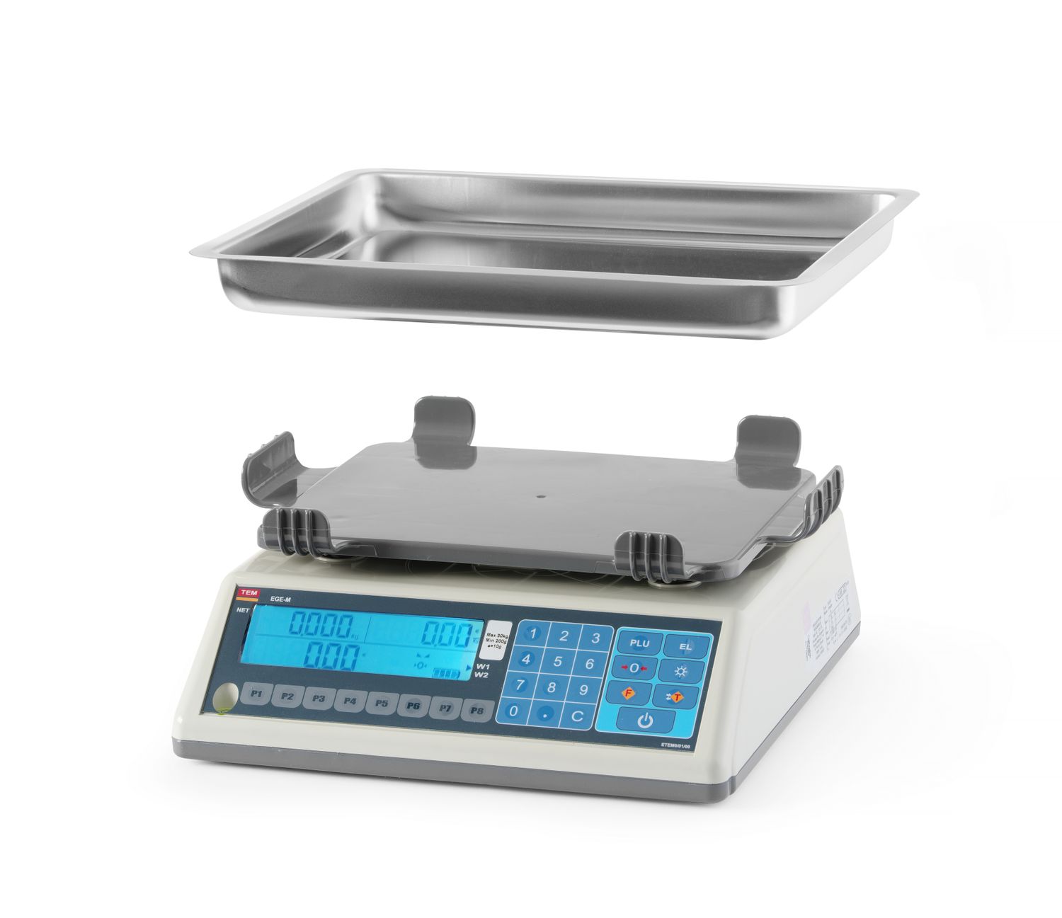Váha s potiskem štítků LCD s ramenem a legalizací, řada EGE, 30 kg, TEM, 355x330x(H)155mm
