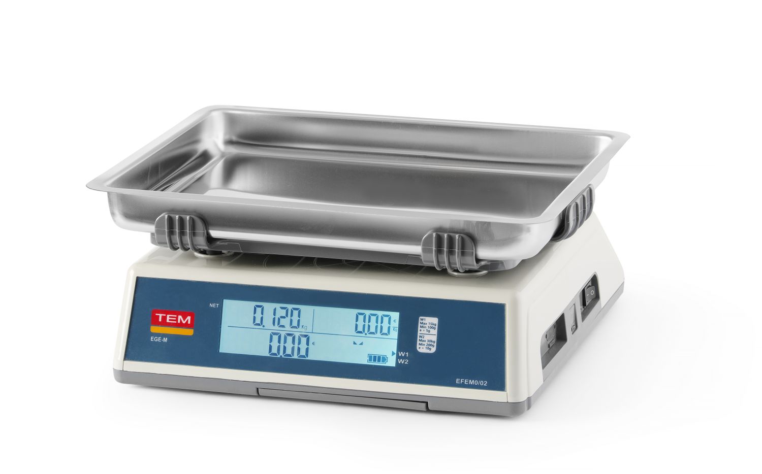 Váha s potiskem štítků LCD s ramenem a legalizací, řada EGE, 30 kg, TEM, 355x330x(H)155mm