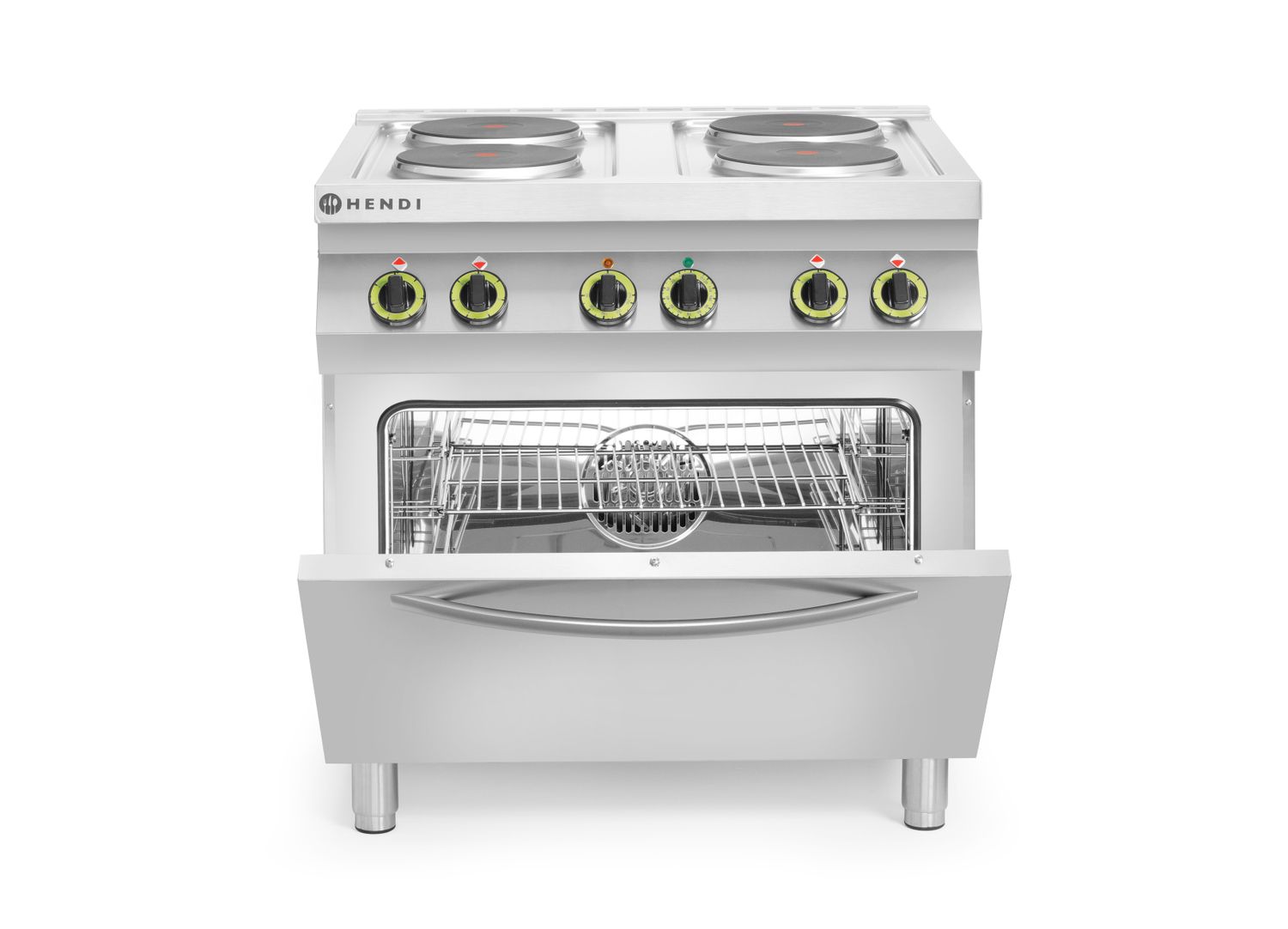 Elektrický vařič Kitchen Line – 4 plotýnky s konvektomatem GN 1/1 , HENDI, Kitchen Line, GN 1/1, 400V/13400W, 800x700x(H)900mm
