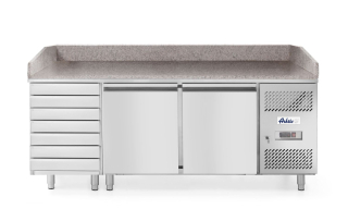 Dvoudveřový chlazený pizza stůl se 7 zásuvkami a žulovou pracovní deskou, Arktic, 250L, 230V/250W, 2020x802x(H)1000mm