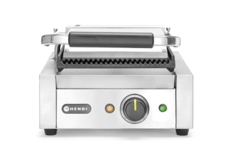 Kontaktní gril - single verze, HENDI, horní i spodní část vroubkovaná, 230V/1800W, 310x426x(H)510mm