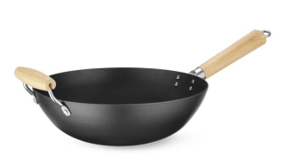 Ocelový wok HENDI s dřevěnou rukojetí, Ø 324 mm