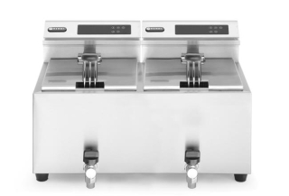 HENDI | Fritéza s výpustí digitální, objem 2x8 litrů, Profi Line, 230V/7000W, 605x515x(H)350mm